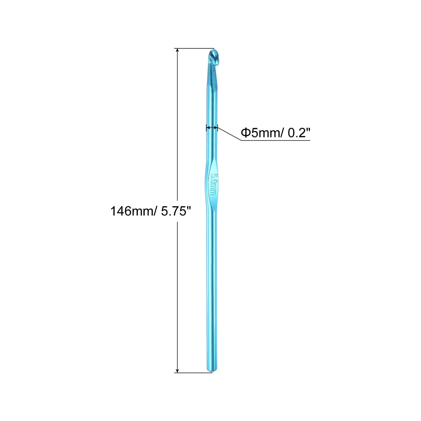 Aluminum Crochet Hook 5mm US Size H (Size 8) Knitting Needles for DIY Craft Yarn Blue 10Pcs