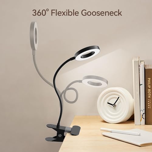 LED Desk Lamp Clip on Light with 3 Color Modes 10 Brightness Ring/Clamp Light 360° Flexible Gooseneck Dimmable Eye Protection Desk Light Desk Lamps for Home Office with Video Tutorials