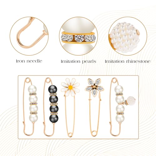 35 Pcs Pearl Brooch Sweater Shawl Neckline Pins Faux Pearl Buttones Artificial Pearls Brooches for Girls Women Cover Up Clothing Dresses Decoration Accessories Pant Waist Tightener Safety Pins