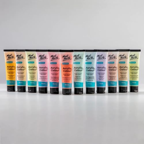Mont Marte Acrylic Colour Pastel Paint Set Signature 12pc x 36ml (1.2 US fl.oz), Creamy Pastel Acrylic Paint Set, Good Coverage, Semi-Matte Finish, Ideal For Most Art and Craft Surfaces.
