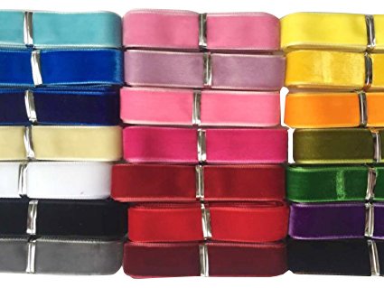Chenkou Craft 20Yards 5/8" Velvet Ribbon Total 20 Colors Assorted Lots Bulk (Multicolored, 5/8"(15mm))