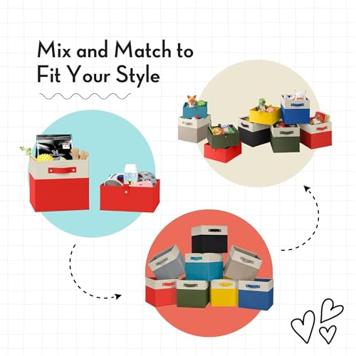 2pc Folding Storage Bins Set - 10.5” Bin Organizers with Handles - Black Closet Organizers & Storage for Toys, Games, Shoes - Foldable Cube Storage Organizer Bins for Playroom, Nursery