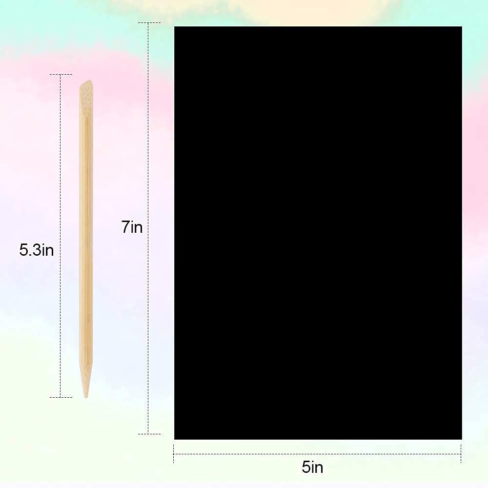 60 Pcs Rainbow Scratch Art Paper for Kids, Magic Scratch Paper Set Art and Craft Kit, Black Scratch Sheets for Party Game Activities Birthday Gifts Toys Girls Boys 3 4 5 6 7 8 9 10 Years Old