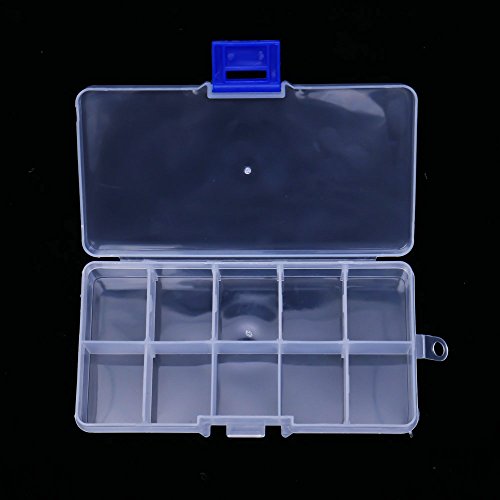 UTENEW Plastic Jewelry Organizer Box Clear Storage Bead Case for Little Crafts/Arts 2 Pack Container with 10 Grids, Small