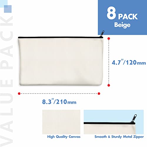 15 Pack Blank Cotton Canvas DIY Craft Zipper Bags Pouches Pencil Case for Makeup Cosmetic Toiletry Stationary Storage (off white, 8.3” x 4.7”)