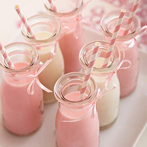 ALINK Light Pink Blue White Paper Straws Bulk, 100 Biodegradable Party Straws for Boy Girl Baby Shower, Gender Reveal, Birthday, Wedding and Celebrations