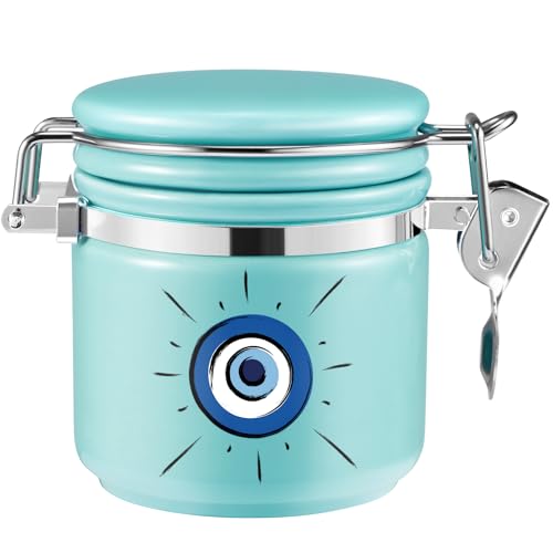 Evil Eye Stash Jar Half Oz (250ml), Odor Smell Proof Jar Airtight Container Keep Herbs Fresh Storage, Stash Jar Air Tight Container Ceramic, Turkish Blue Eye Nazar Decor Witchcrafts Ritual Accessories
