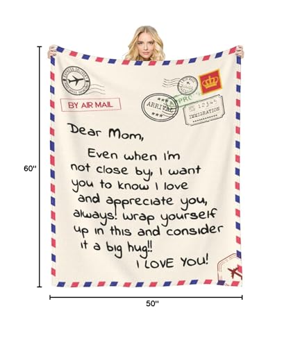 Throw Blankets Anniversary Birthday Gift for Mom from Daughter Son, Dear Mom Blanket for Mother's Day, Super Soft Flannel Throw Blankets for Christmas Valentines Day for Bed Couch(50x60)