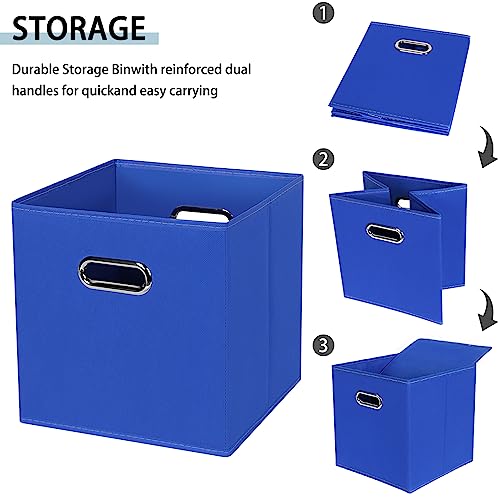 SEVENDOME Fabric Storage Bins Cube,11x11x11 Fabric Cubby Organizer Baskets with Handle, Foldable Basket for Closet or Collapsible Storage Box Set of 2 (Dark Blue)
