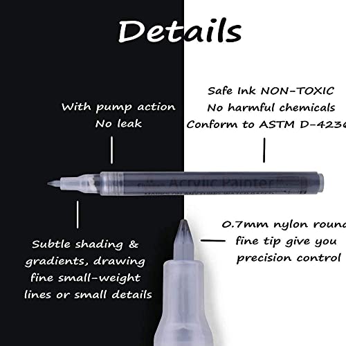 ROUQIUYA 0.7mm Acrylic Paint Pens Black & White & Gold & Silver, 8 Pack Paint Marker Extra Fine for Rock Painting, Stone, Ceramic, Glass, Wood, Blackboard, Fabric, Metal, Paper, Drawing, DIY Art
