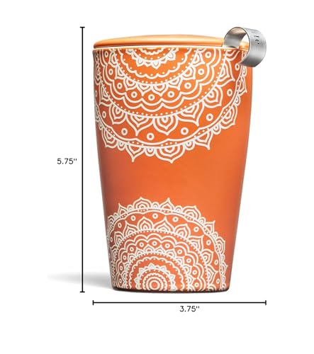Tea Forte Double-Walled Ceramic Kati Cup, Removable Stainless Steel Infuser Basket and Lid, Steeps 12 oz Loose Leaf Tea, Dishwasher & Microwave Safe, Chakra