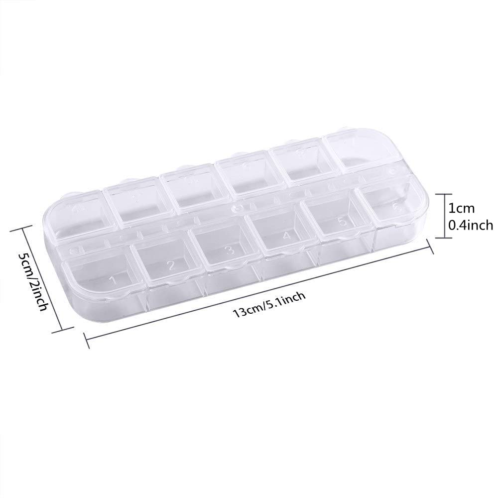 jinzefa 6 Pieces Nail Art Tool Jewelry Storage Box, 12 Compartments Plastic Rhinestone Organizer Container Case, Display Containers