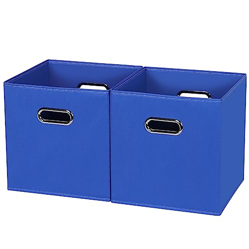 SEVENDOME Fabric Storage Bins Cube,11x11x11 Fabric Cubby Organizer Baskets with Handle, Foldable Basket for Closet or Collapsible Storage Box Set of 2 (Dark Blue)
