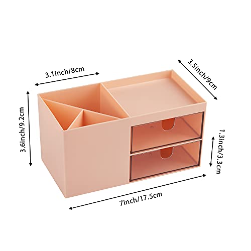 LETURE Office Desk Organizer with drawer, Office Supplies and Desk Accessories, Business Card/Pen/Pencil/Mobile Phone/Stationery Holder Storage Box (Pink)