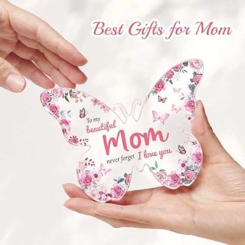 Mothers Day Gifts for Mom from Daughter Son: Eletorot Unique Mom Birthday Gifts, Butterfly-Shaped Acrylic Keepsake Decorations, 5x3.8 inch Christmas Presents Ideas for Love Mom Grandma Wife
