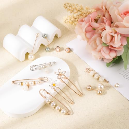 35 Pcs Pearl Brooch Sweater Shawl Neckline Pins Faux Pearl Buttones Artificial Pearls Brooches for Girls Women Cover Up Clothing Dresses Decoration Accessories Pant Waist Tightener Safety Pins