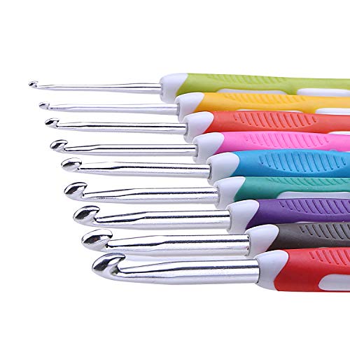 YOKER 9 Sizes Ergonomic Crochet Hooks Set with Case 2mm(B)-6mm(J) Set of 40 Pcs Soft Grip Crochet Hooks with Long Handle for Arthritic HandsCrochet Needles Standard US
