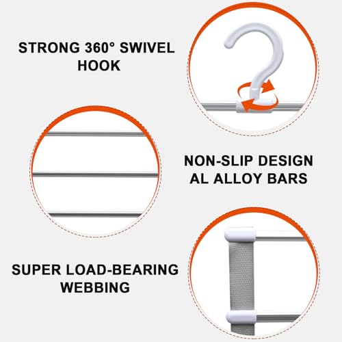 Closet Organizers and Storage,Pants Hangers Space Saving,Al Alloy Hangers for Organization and Storage,Dorm Room Essentials for College Students Girls,Home Organization Scarf Jeans Hangers-2 Pack