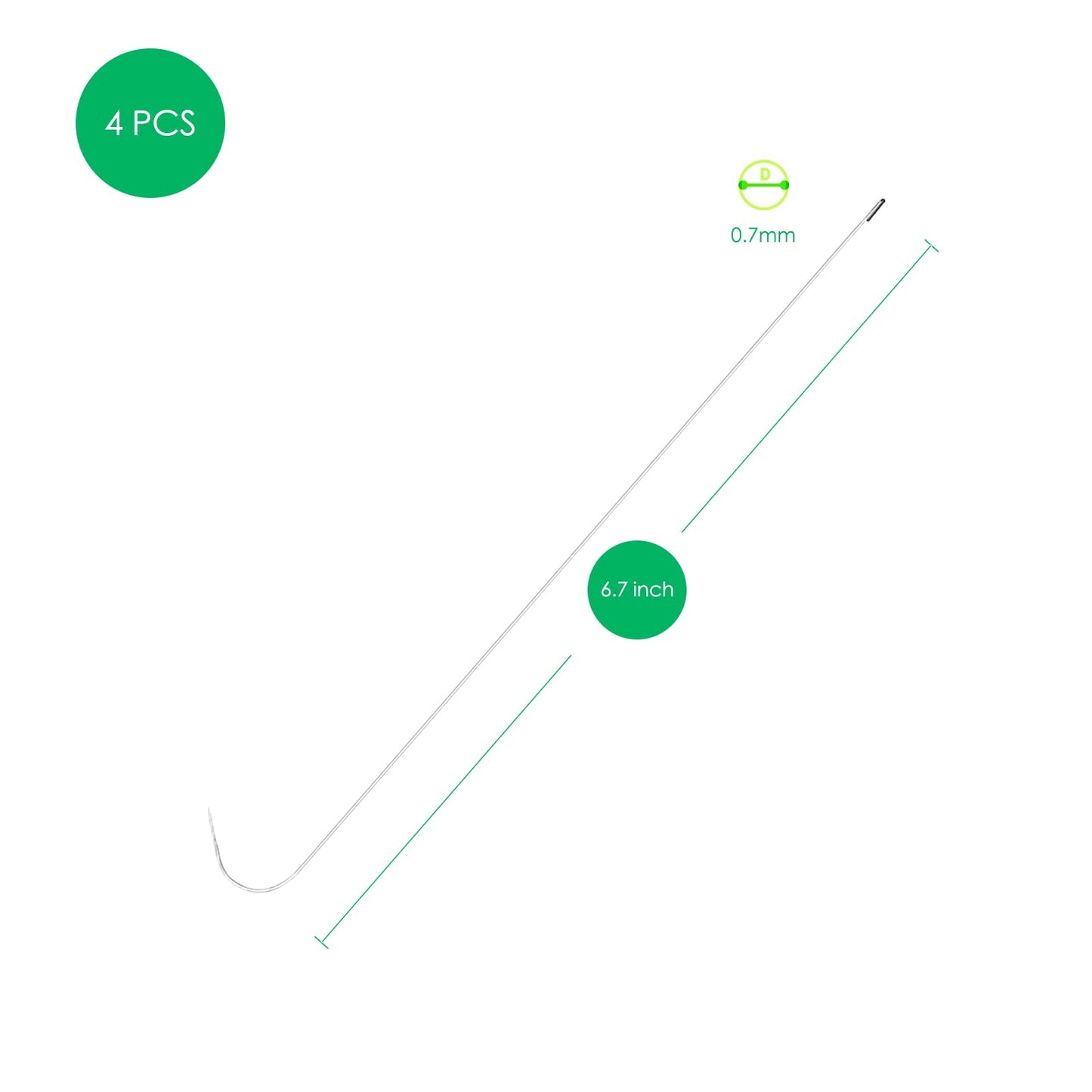 Xmada 4 PCS Beading Needles - 6.7 inches Clip-Style Beading Needles for Bead Spinner, 0.7mm Diameter, Efficient|Sturdy Beading Needles for Jewelry Making (4-Curved/0.7mm)