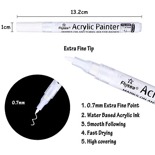 ROUQIUYA 0.7mm Acrylic Paint Pens Black & White & Gold & Silver, 8 Pack Paint Marker Extra Fine for Rock Painting, Stone, Ceramic, Glass, Wood, Blackboard, Fabric, Metal, Paper, Drawing, DIY Art
