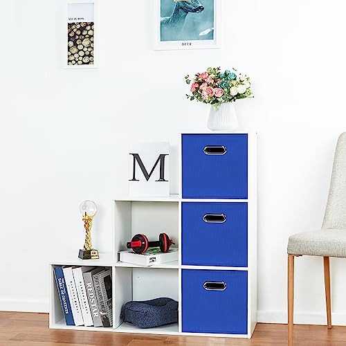 SEVENDOME Fabric Storage Bins Cube,11x11x11 Fabric Cubby Organizer Baskets with Handle, Foldable Basket for Closet or Collapsible Storage Box Set of 2 (Dark Blue)