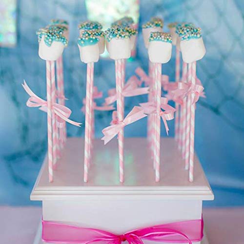 ALINK Light Pink Blue White Paper Straws Bulk, 100 Biodegradable Party Straws for Boy Girl Baby Shower, Gender Reveal, Birthday, Wedding and Celebrations