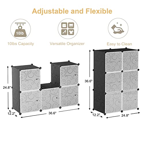 BASTUO Cube Storage Organizer, 6-Cube Closet Shelves Modular Storage Cabinet Units, DIY Plastic Storage Cube Organizerv Bookcase Shelves Organizer with Doors for Livingroom, Bedroom and Office