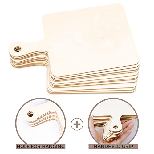 12 PCS Wooden Mini Cutting Board with Handle,Rectangle Unfinished Wood Craft Paddle Serving Tray Chopping Board Cutout for DIY Thanksgiving Christmas Home Kitchen Fruit Decor (9.1 x 5.5 Inch)