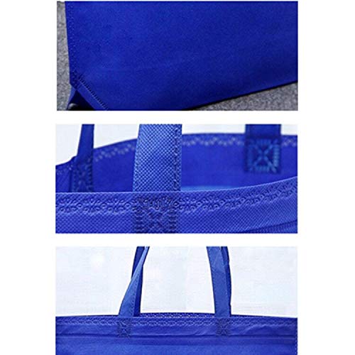 10PCS Reusable Tote Bags Travel To-Go Kicthen Dining Food Non-woven Fabric Shopping Grocery Bags with Handles (Blue)