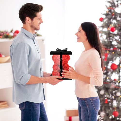 Otlonpe Bear Rose Flower, Mothers Day Flowers Gifts for Mom Wife Grandma Daughter Friends Sister Her, 9 inch Handmade Roses Led Light in Gifts Box, Womens Gifts for Birthday Christmas Valentines