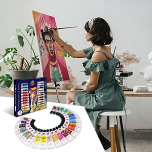 TBC The Best Crafts Acrylic Paint Set, 24 Vibrant Colors(12ml/0.4oz Tubes) Basic and Metallic Acrylic Paints for Artists, Ideal Acrylic Art Set for Canvas, Wood