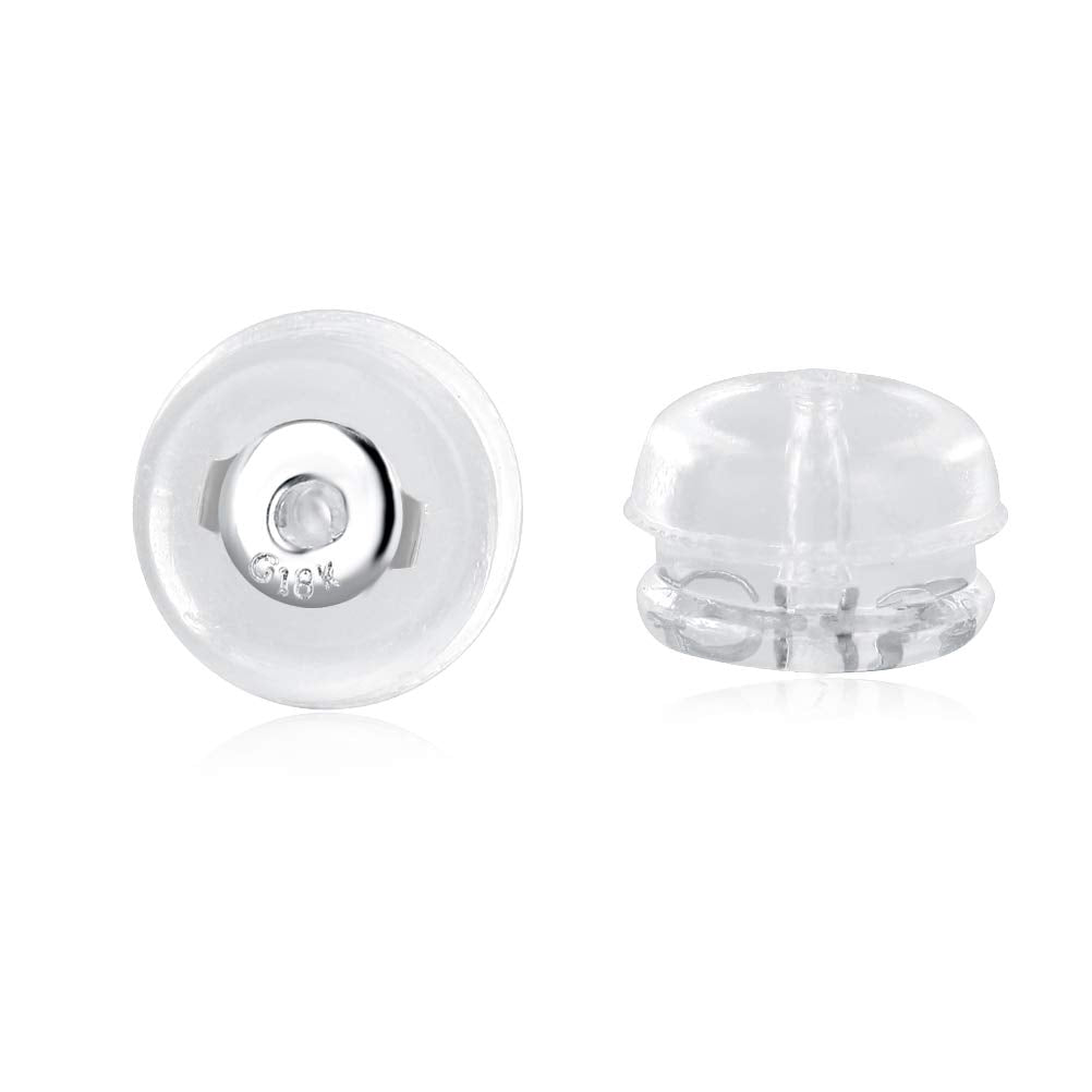 Silicone Earring Backs Replacement | Comfortable Rubber Earring Backings for Stud | Clear Plastic Soft Flat Earing Backs Secure Safety Locking (1 Pair 14K White Gold)