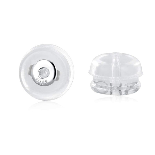 Silicone Earring Backs Replacement | Comfortable Rubber Earring Backings for Stud | Clear Plastic Soft Flat Earing Backs Secure Safety Locking (1 Pair 14K White Gold)