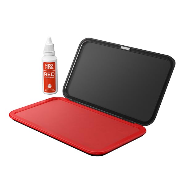 NEO MARK Large Stamp Pad Kit (1oz Ink Included) - 3.50"x 6.25", Magnetic Lid, Premium Quality Felt Stamp Pad (Red)