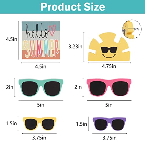 Summer Decor - 6 PCS Rustic Summer Tiered Tray Decor - Hello Summer Sunglasses Sunshine Wood Decorations - Luau Party Decorations