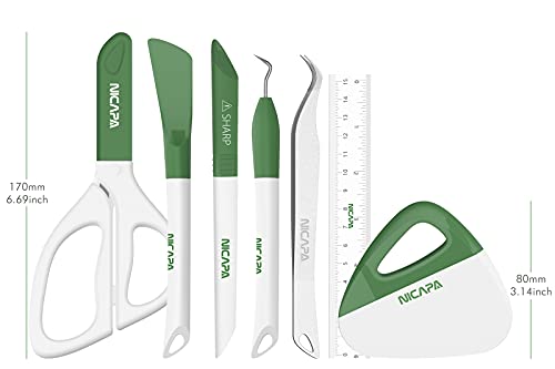 Nicapa Basic Tool Set Craft Weeding Vinyl Cardstock Crafting Tools Kit for Silhouette/Siser/Oracal 631 651 751 Vinyl-Green