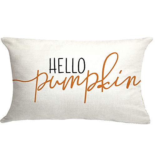 GTEXT 12x20 inch Fall Throw Pillow Cover Hello Pumpkin Cushion Cover Autumn Decor Fall Pumpkins, Outdoor Pillow Linen Square Pillow Cover for Cushion,Sofa Fall Pillow Cover
