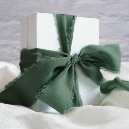 Christmas Chiffon Ribbon Handmade Frayed Fringe Sheer Boho Silk Ribbons for Gift Wrapping, Floral, Wedding Invitations, Bouquet, 1-1/2'' 5 Yards*4 Rolls