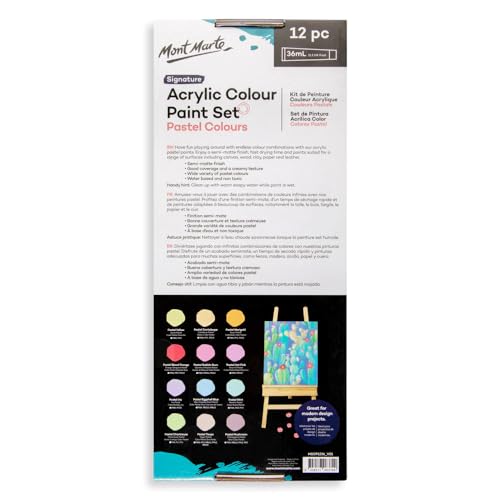 Mont Marte Acrylic Colour Pastel Paint Set Signature 12pc x 36ml (1.2 US fl.oz), Creamy Pastel Acrylic Paint Set, Good Coverage, Semi-Matte Finish, Ideal For Most Art and Craft Surfaces.