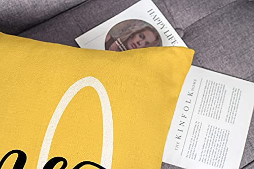 4TH Emotion Hello Sunshine Pillow Cover Farmhouse Yellow Lumbar Pillow Cover Spring Summer Decorations Cushion Case for Sofa Couch Polyester Linen 12x20 Inches