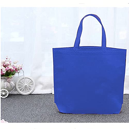 10PCS Reusable Tote Bags Travel To-Go Kicthen Dining Food Non-woven Fabric Shopping Grocery Bags with Handles (Blue)
