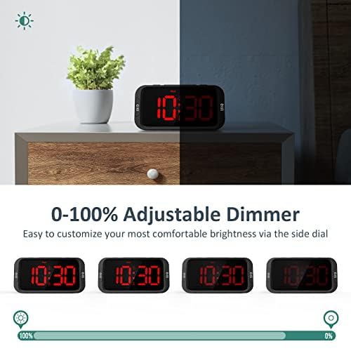 Odokee Digital Dual Alarm Clock for Bedroom, Easy to Set, 0-100% Dimmer, USB Charger, 5 Sounds Adjustable Volume, Weekday/Weekend Mode, Snooze, 12/24Hr, Battery Backup, Compact Clock for Bedside(Red)