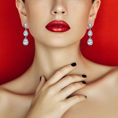 EleQueen Women's Silver-tone Austrian Crystal Tear Drop Pear Shape Long Dangle Earrings Silver-tone Clear