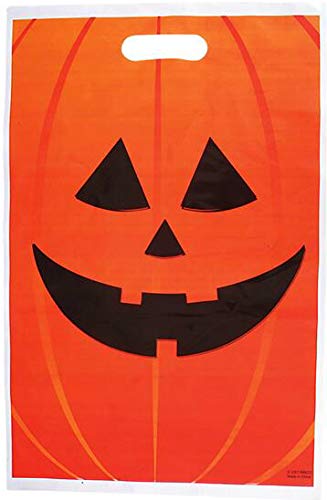 GiftExpress 50‑Pack 11″ × 17″ Jack O  Lantern Trick or Treat Goody Bags – Durable Plastic Halloween Party Favor Bags