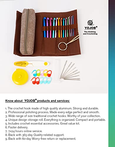 YOJOB Traditional 14 Sizes Crochet Hooks Kit, Super Smooth Crochet Hook Needle for Beginners or Advanced (Coffee)