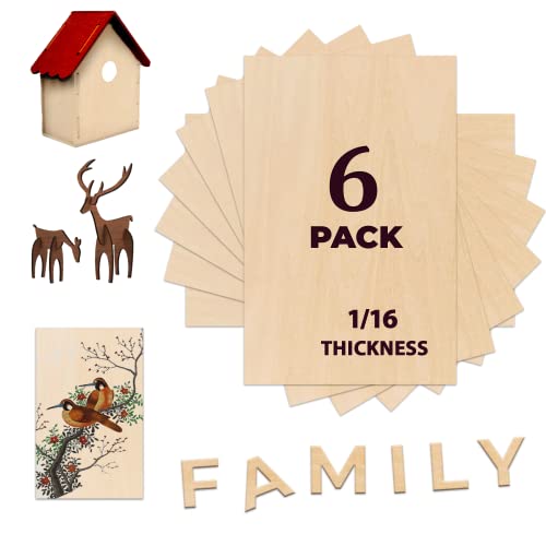 PlankKers Basswood Sheets 12"x8"x1/16 (6 Pack)- Thin Balsa Wood Sheets for Craft, Laser, Wood Burning, DIY Projects- Unfinished Plywood Sheets with Smooth Surfaces Can Be Cut and Painted to Any Shape