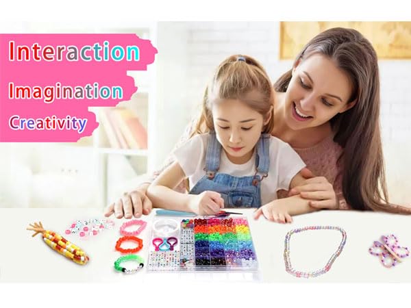 LIS HEGENSA DIY Crafts Gifts for Girls Beading Kits, 1000PCS Pony Beads Bracelet Making Kits with Decorative Beads and Charms, Craft Supplies for Children, Adults, Girls