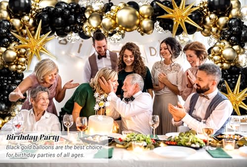 FOTIOMRG Black and Gold Balloons Garland Arch Kit, 5 10 12 18inch Black Gold Confetti Latex Balloons for Graduation New Year Anniversary Birthday Party Decorations