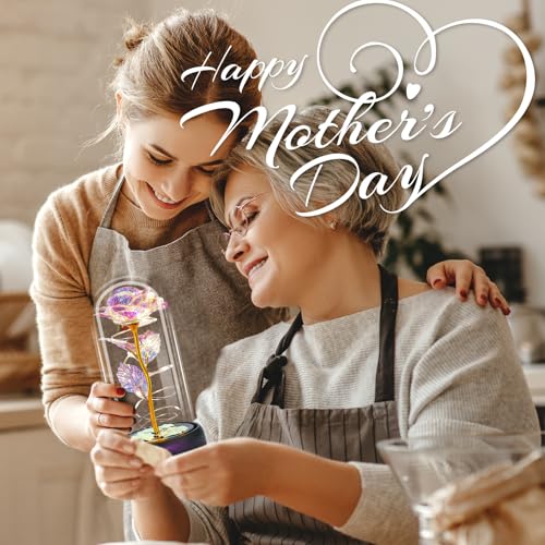 Rose Mothers Day Flowers Gifts for Mom from Daughter Son, Birthday Gifts for Women Wife Mom Grandma Nana, Light Up Rose Flowers in Glass Dome, Gifts for Teacher Mother's Day Anniversary
