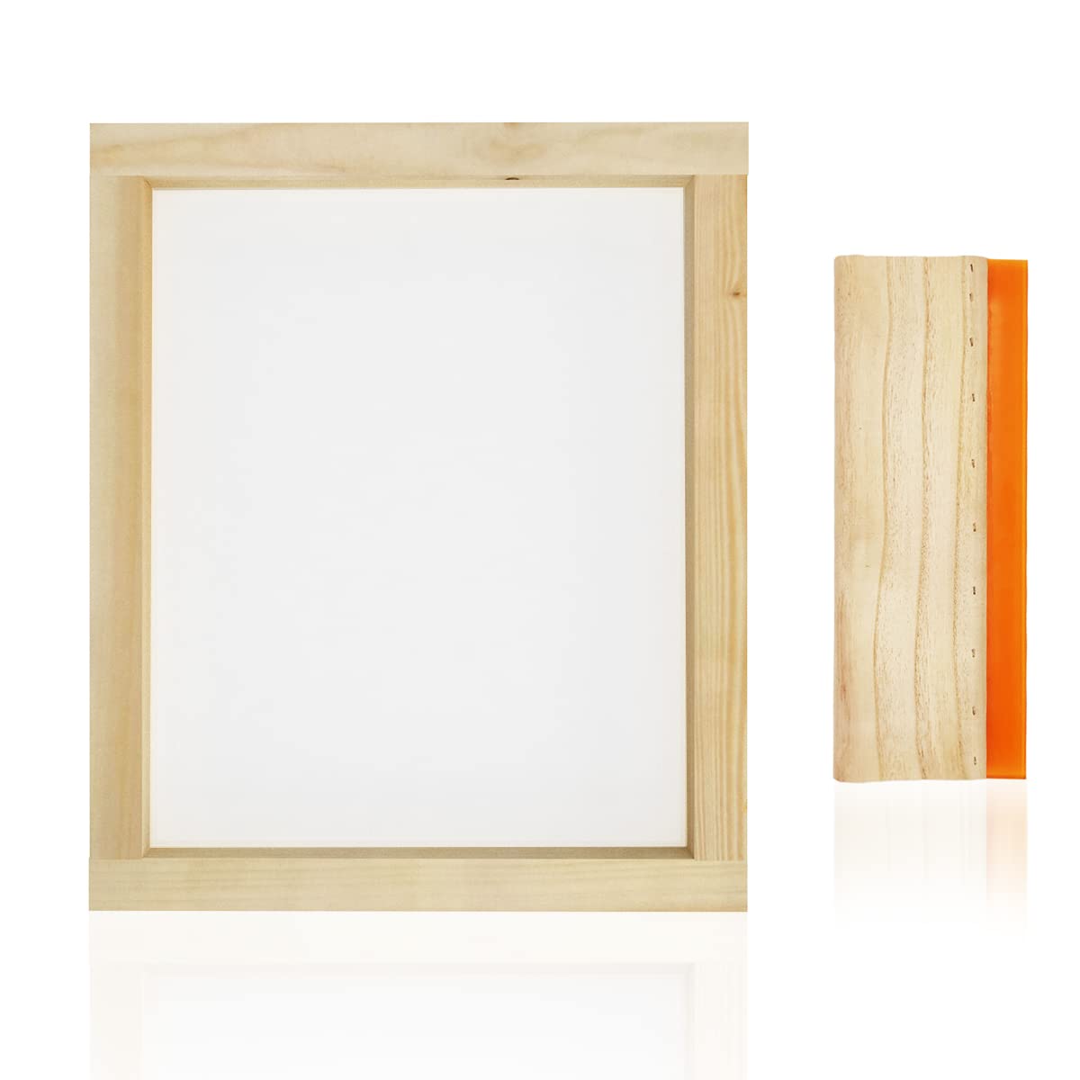 Worown 10 X 14 Inch Wood Silk Screen Printing Frame with 110 White Mesh and 1 Piece 4 x 10 Inches Screen Printing Squeegee for Screen Printing